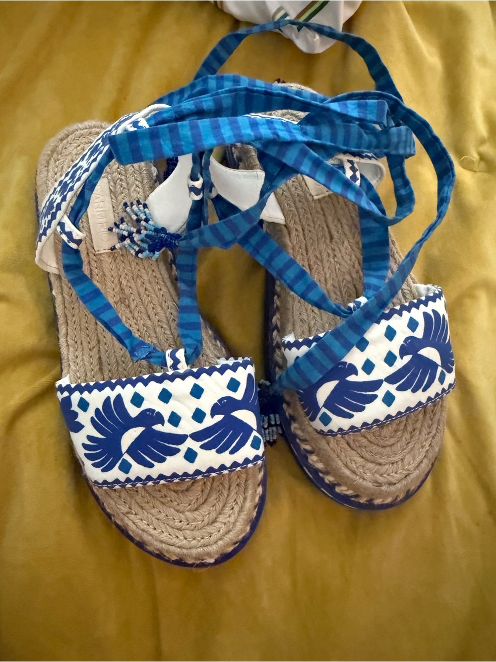 FARM Rio Blue and White Espadrille Platform Sandals - Picture 2 of 7